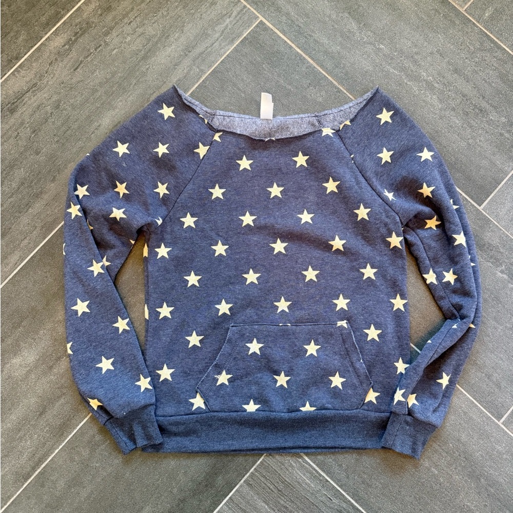 Women’s Navy Star-Print wide neck sweatshirt size S